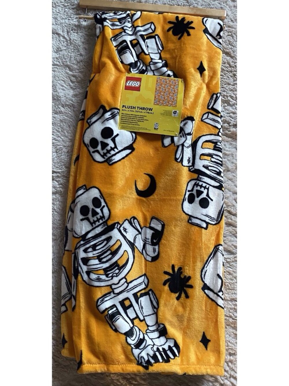 LEGO Skeleton Halloween Plush Throw Blanket 50” X 70” Orange All-Over Print NEW